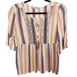 Vertiche Stripe Embroidered Boho Top